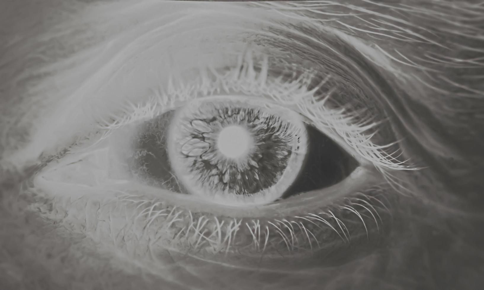 Black and white macro image with the brown eye and retina of a man. photo