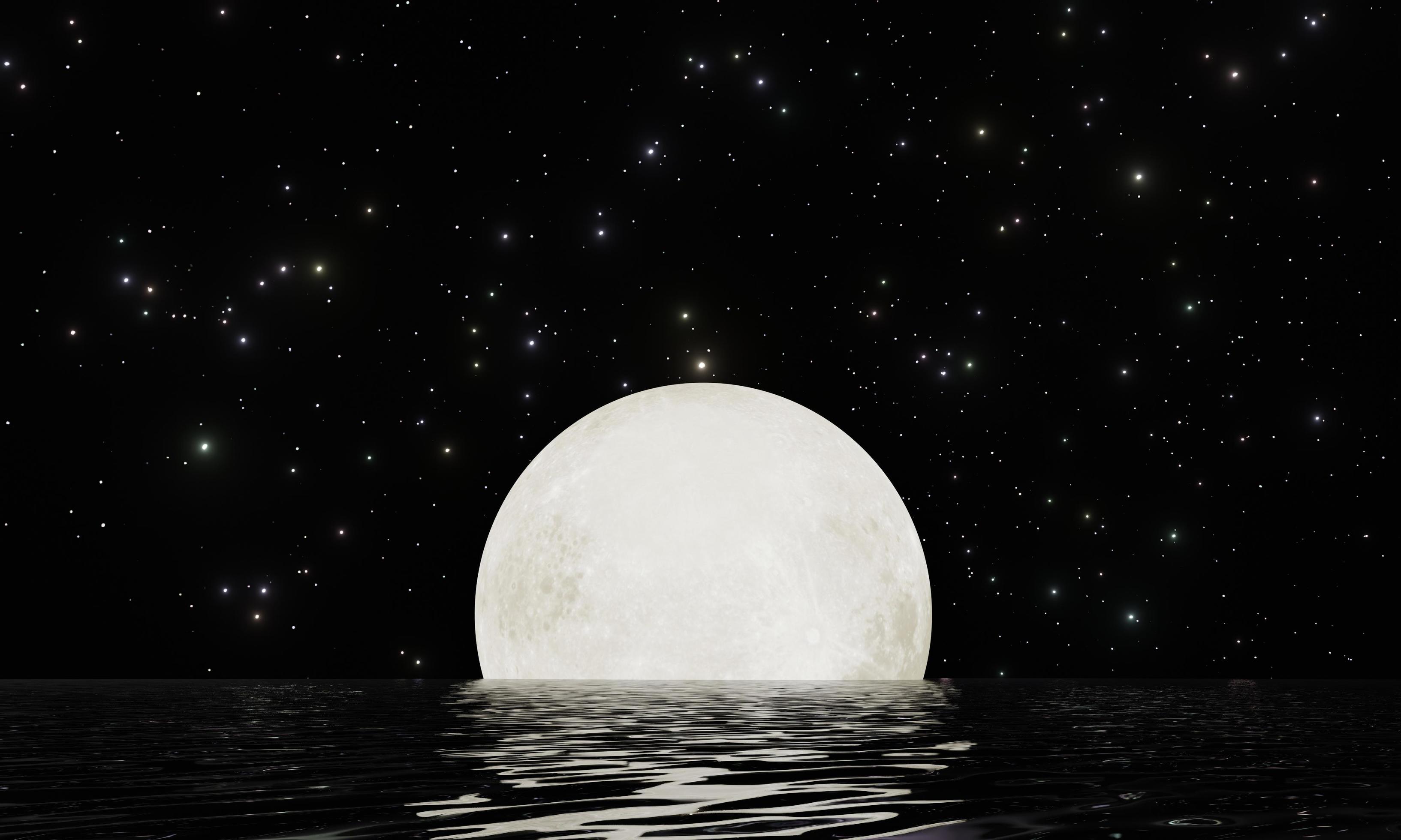 Full moon with many stars and reflection on water dark night sky background  6667810 Stock Photo at Vecteezy