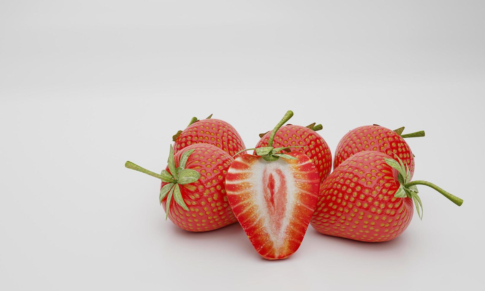 Strawberry full red and split, isolated on white background and wallpaper. 3D rendering photo