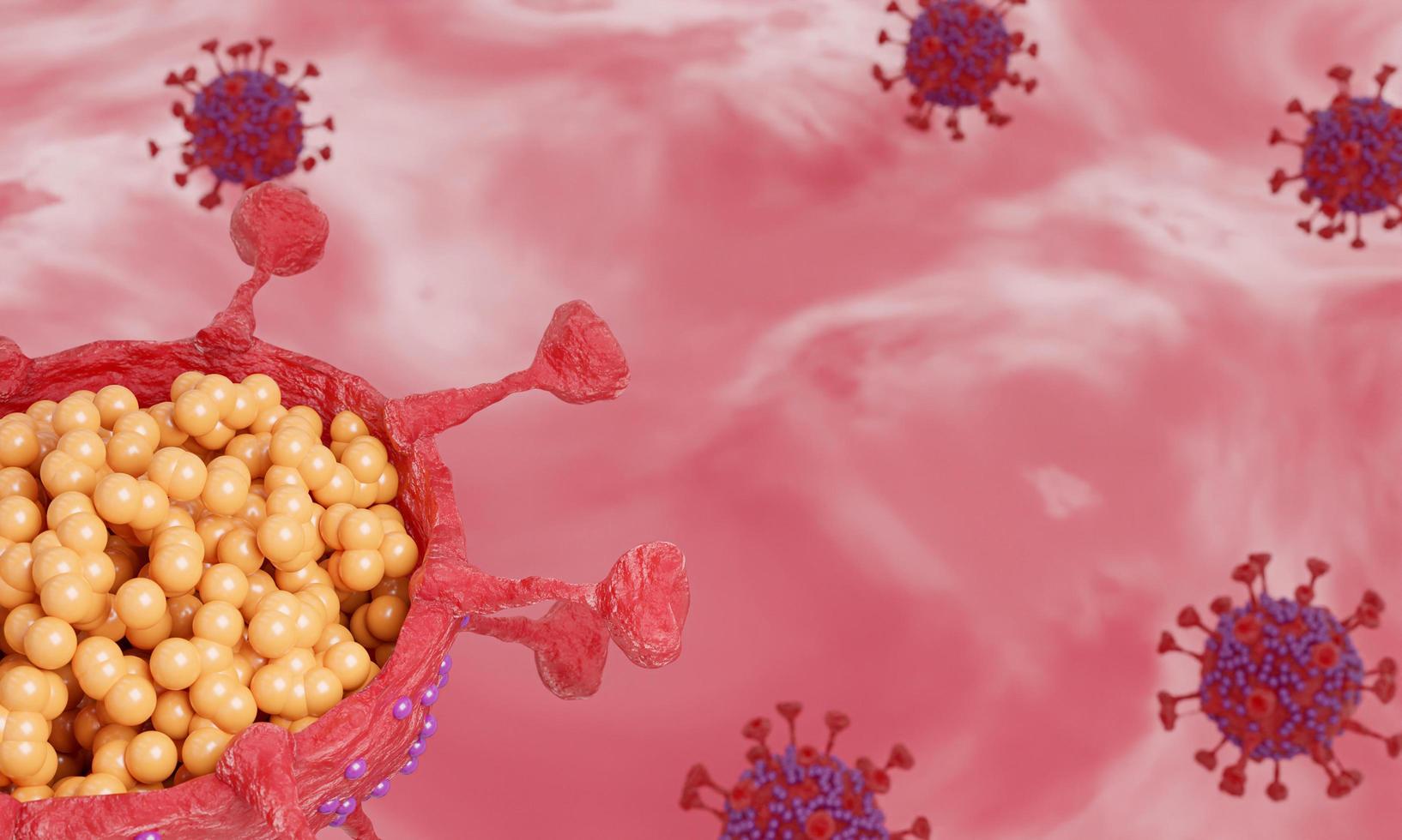 Cut in half and inside virus.  Pathogen respiratory influenza covid virus cells. New official name for Coronavirus disease named COVID-19. 3D Rendering. photo