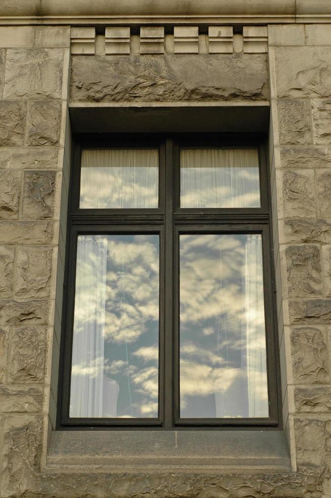 evening sky reflection on window photo