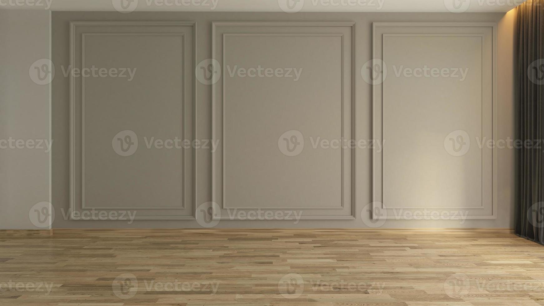 Empty room with Modern classic wall panels and wooden floor 3d rendering photo