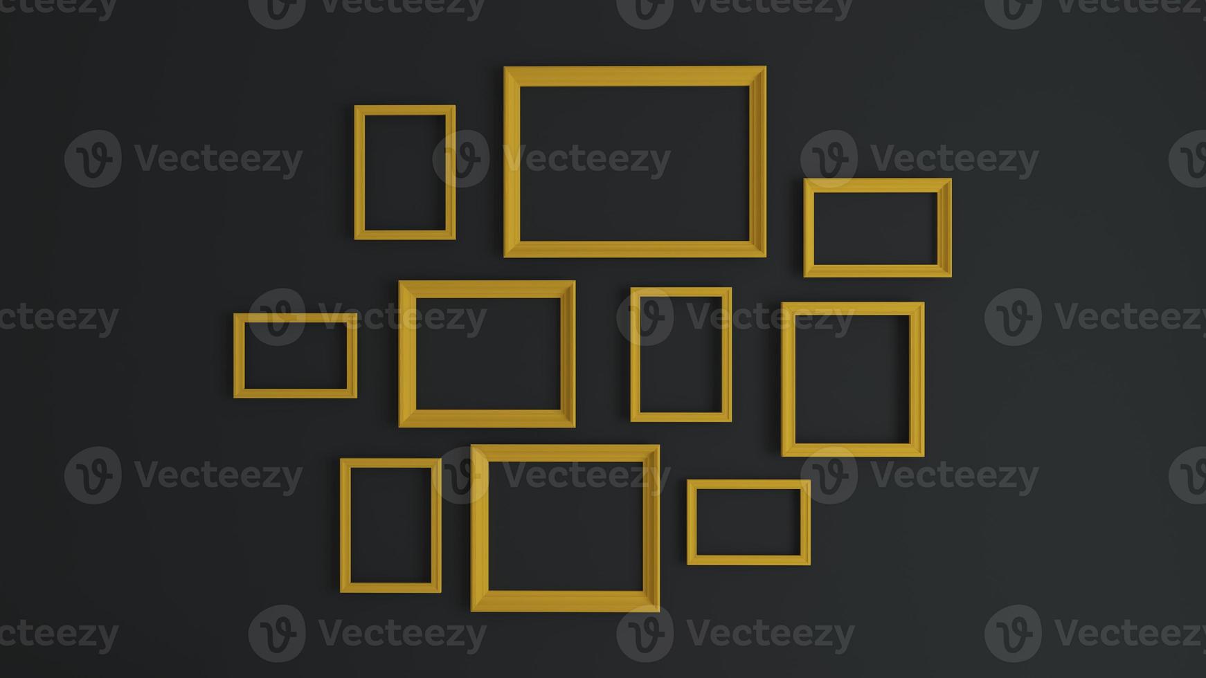 Picture frames collage dark grey concept with yellow frame 3d rendering photo