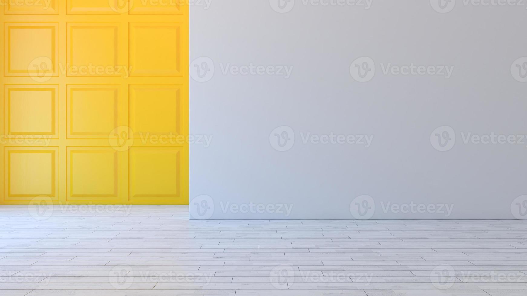 Yellow square decorative wall panels and white wall concept 3d illustration photo