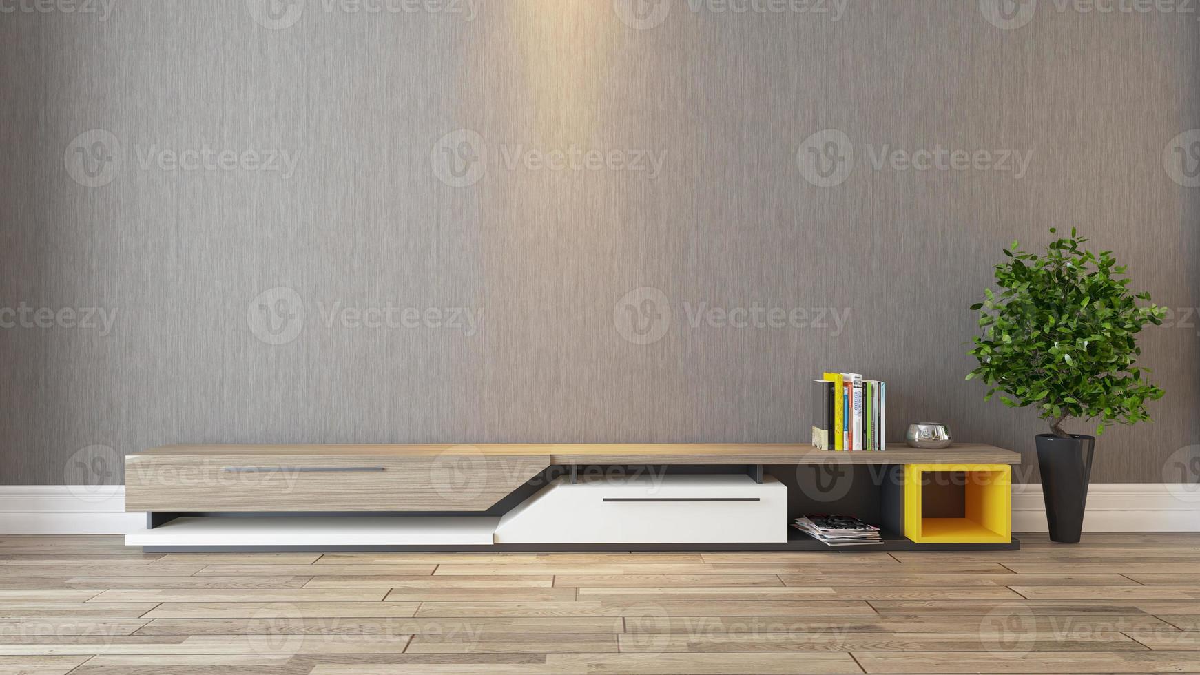 tv room with modern wooden tv unit design concept 3D rendering photo