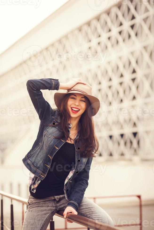 portrait of beautiful cool girl in hat photo