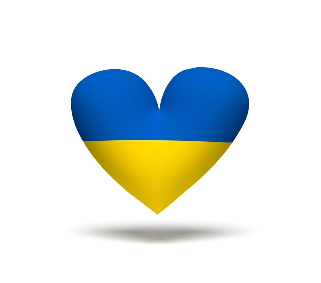 A heart-shaped badge depicting the national flag of Ukraine. 3D rendering photo