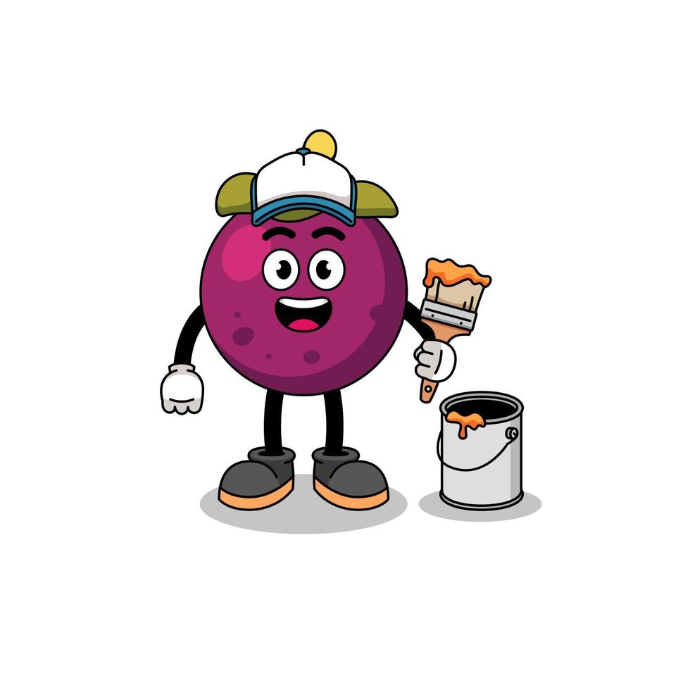 Character mascot of mangosteen as a painter vector