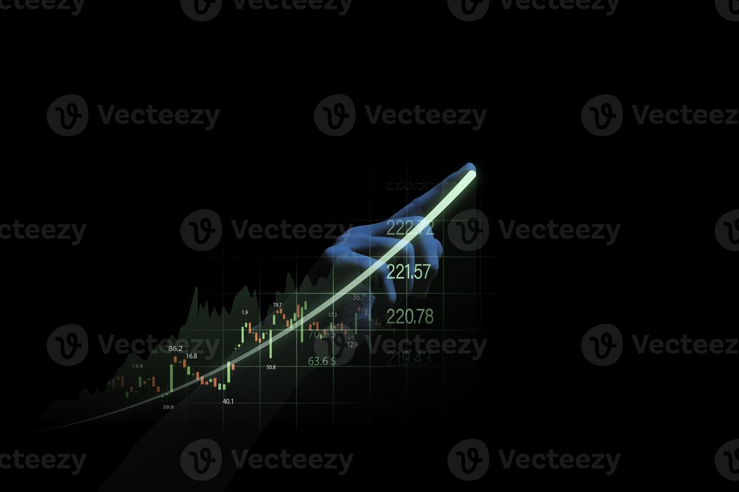 estadísticas de escritura a mano que aumentan la flecha con el gráfico del mercado de valores para la inversión empresarial y el concepto de economía de ganancias de granos de crecimiento. foto