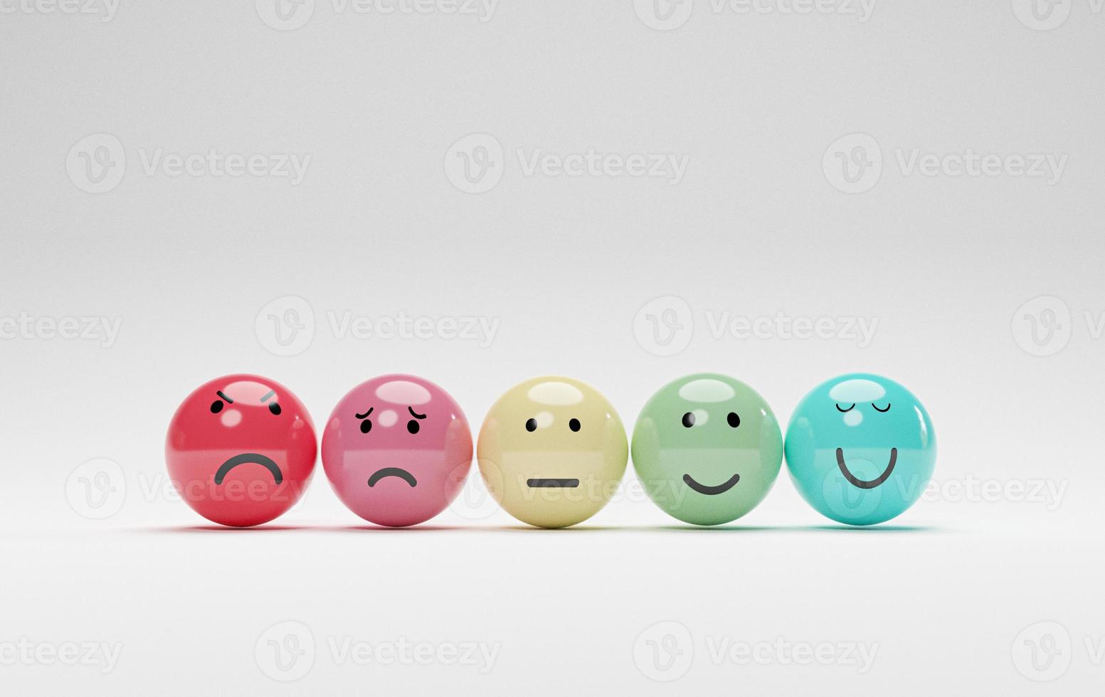Customer evaluation indicator rating print screen on ball since low to high on white background for client satisfaction and survey after use product and service  concept by 3d render. photo