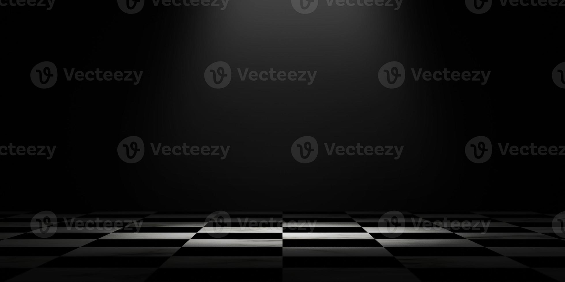 Chessboard with focus shiny light on dark background for competition and display product advertisement concept by 3d rendering. photo