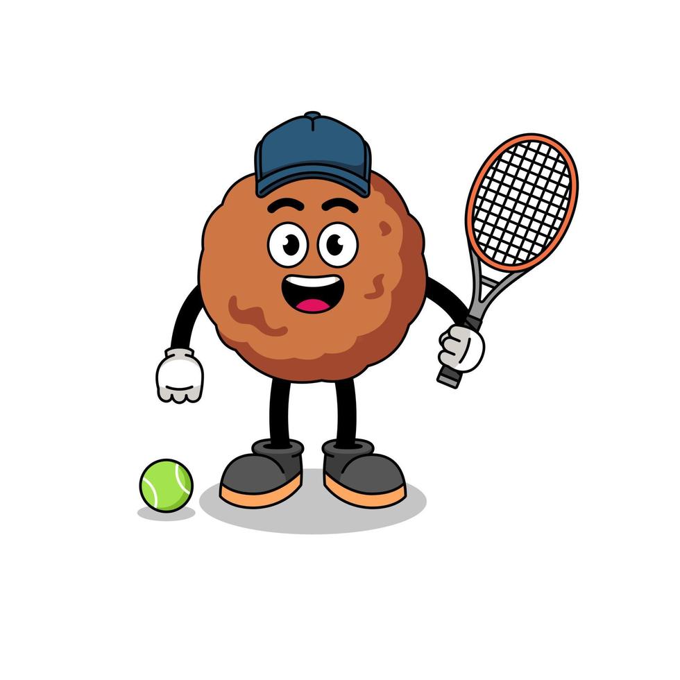meatball illustration as a tennis player vector