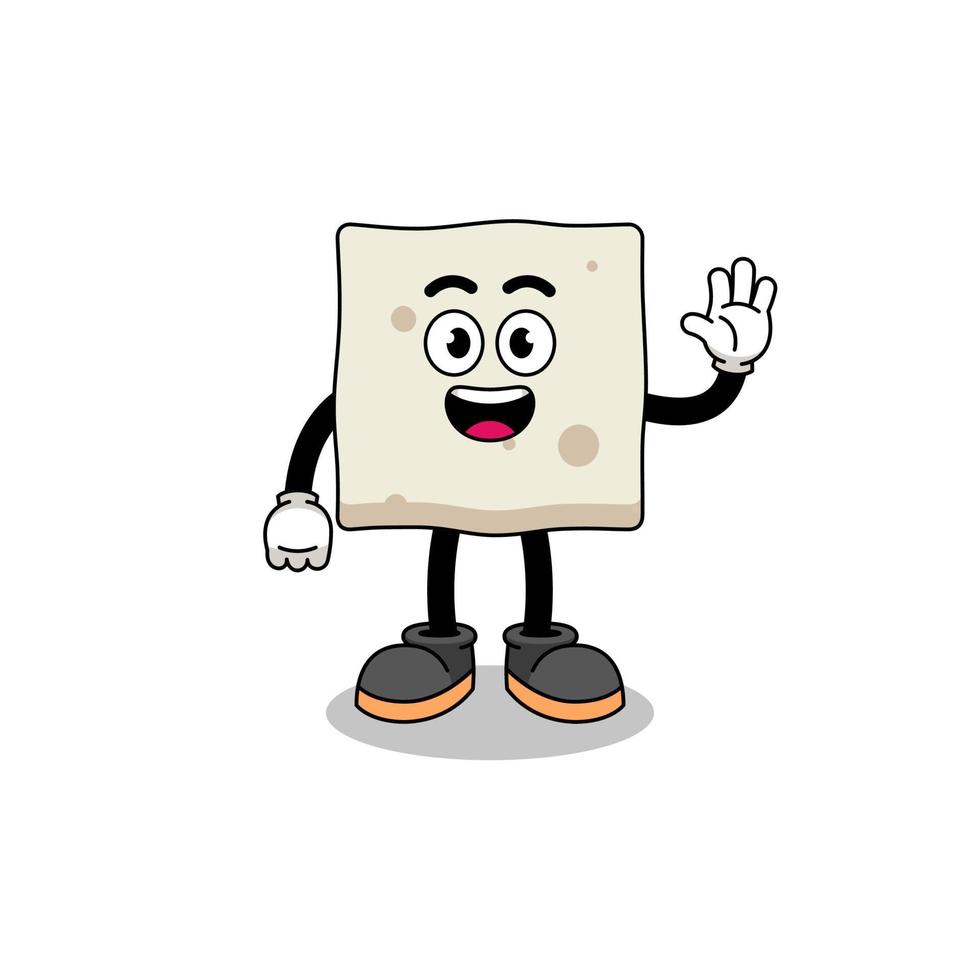 dibujos animados de tofu haciendo gesto de mano de onda vector