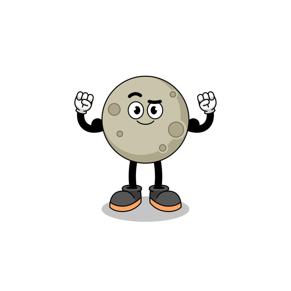 Mascot cartoon of moon posing with muscle vector