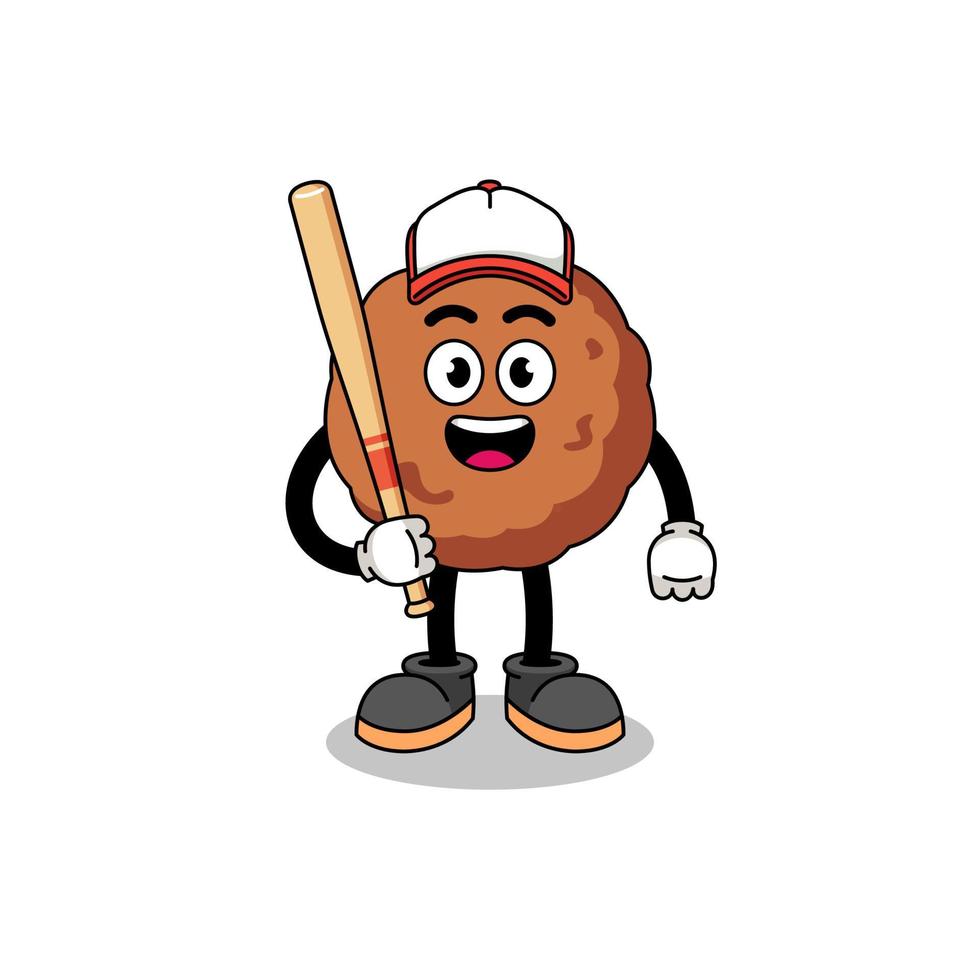 meatball mascot cartoon as a baseball player vector