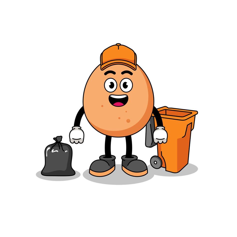 Illustration of egg cartoon as a garbage collector vector