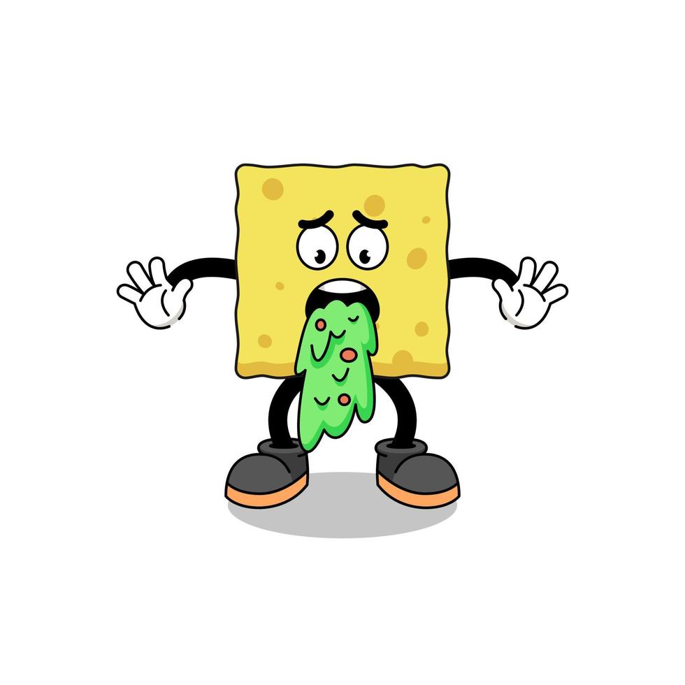 sponge mascot cartoon vomiting vector
