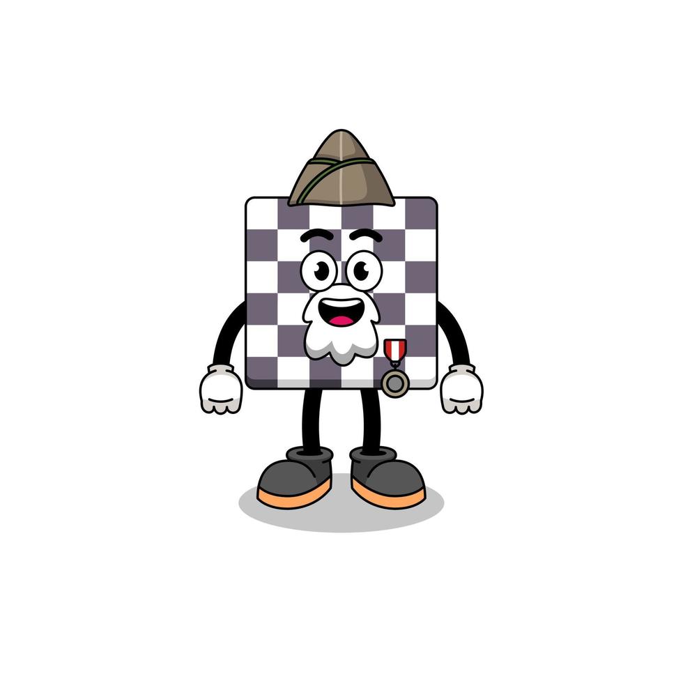 Character cartoon of chessboard as a veteran vector