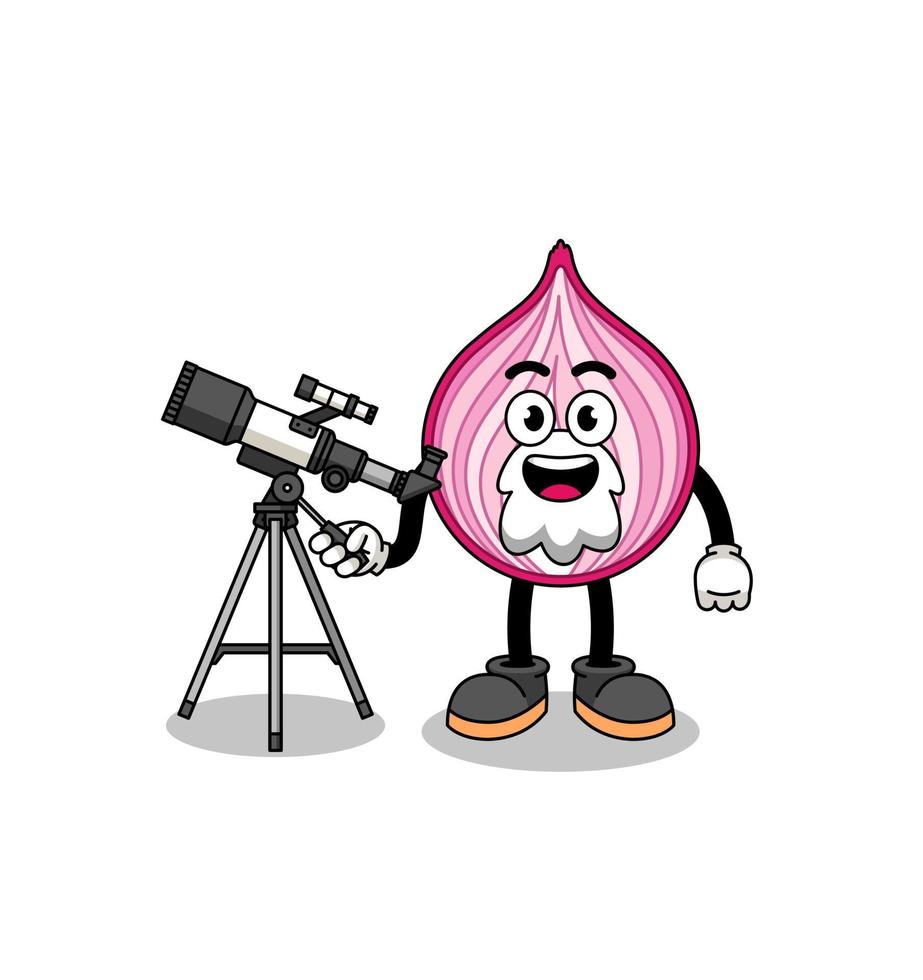 Illustration of sliced onion mascot as an astronomer vector