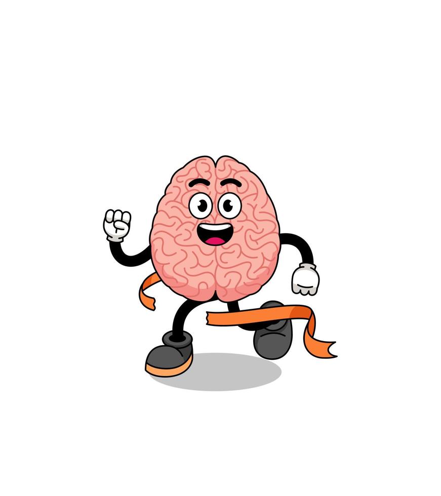 Mascot cartoon of brain running on finish line vector