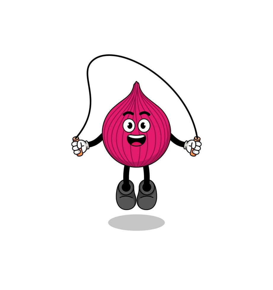 onion red mascot cartoon is playing skipping rope vector