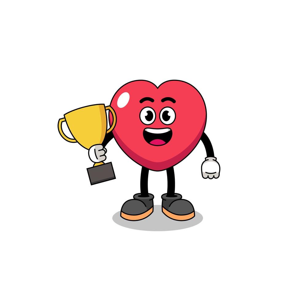 Cartoon mascot of love holding a trophy vector