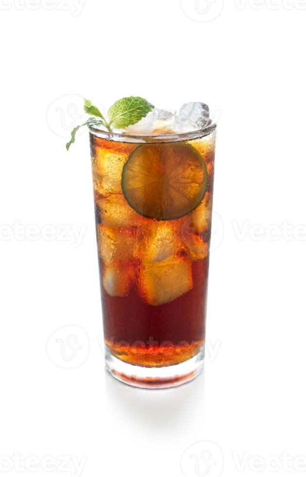 Ice cola with lemon  and mint leaves with clipping path photo