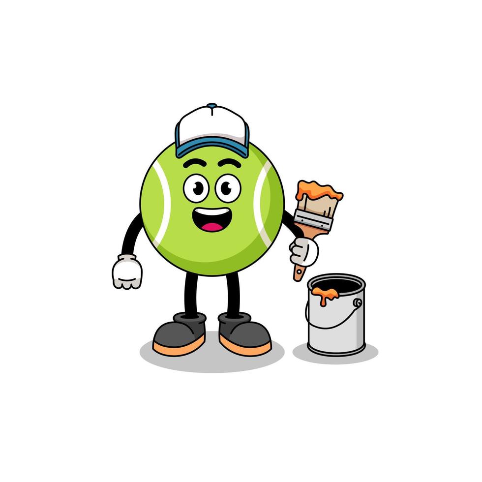 Character mascot of tennis ball as a painter vector