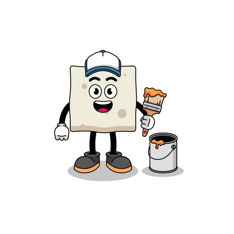 Character mascot of tofu as a painter vector