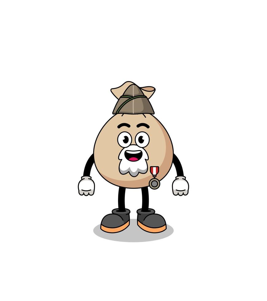 Character cartoon of money sack as a veteran vector