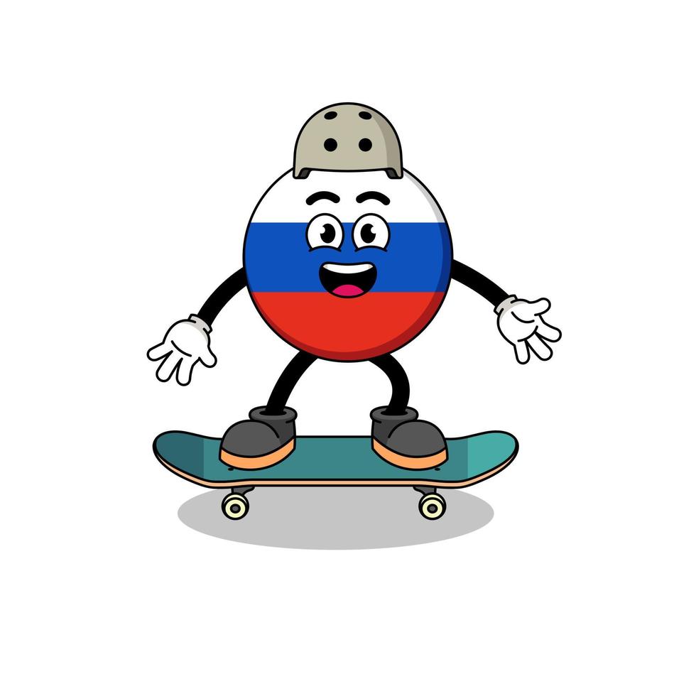 mascota de la bandera de rusia jugando una patineta vector