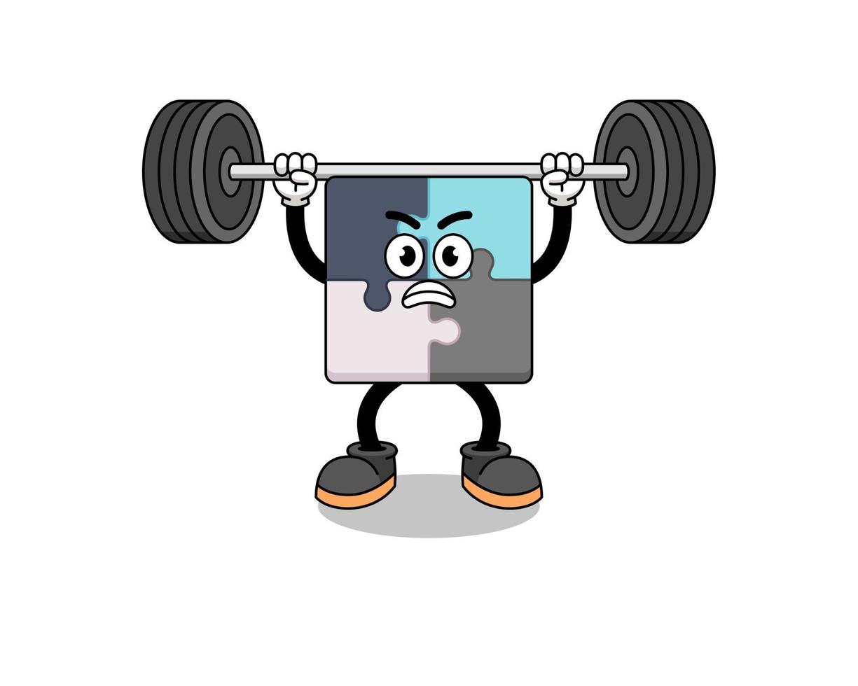 jigsaw puzzle mascot cartoon lifting a barbell vector