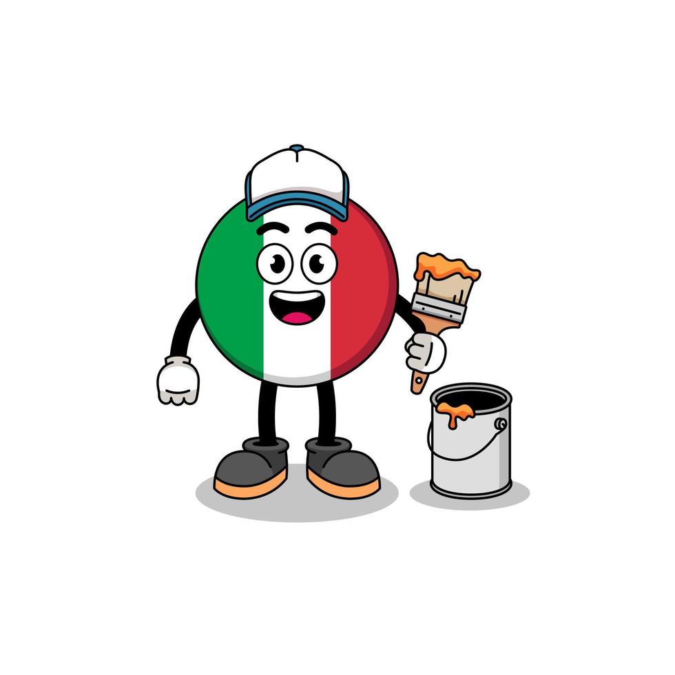 mascota del personaje de la bandera de italia como pintor vector