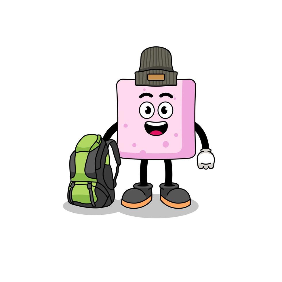 Illustration of marshmallow mascot as a hiker vector