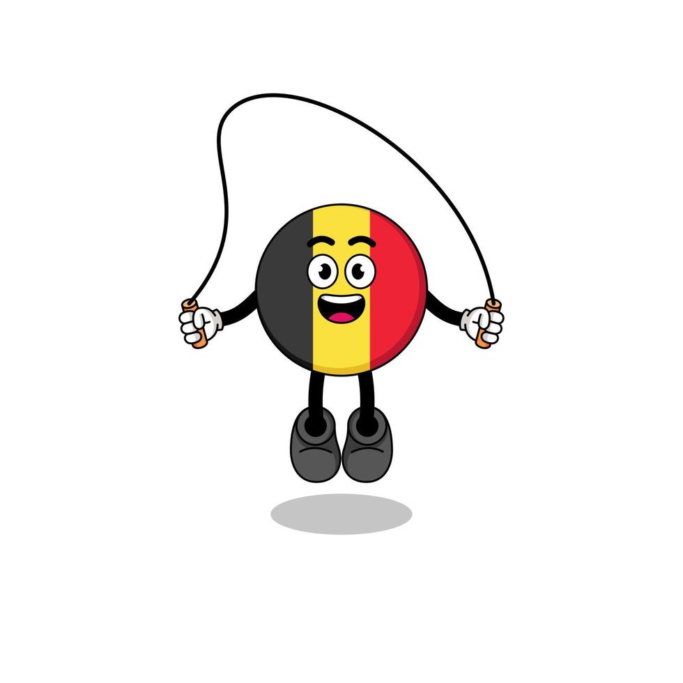 belgium flag mascot cartoon is playing skipping rope vector