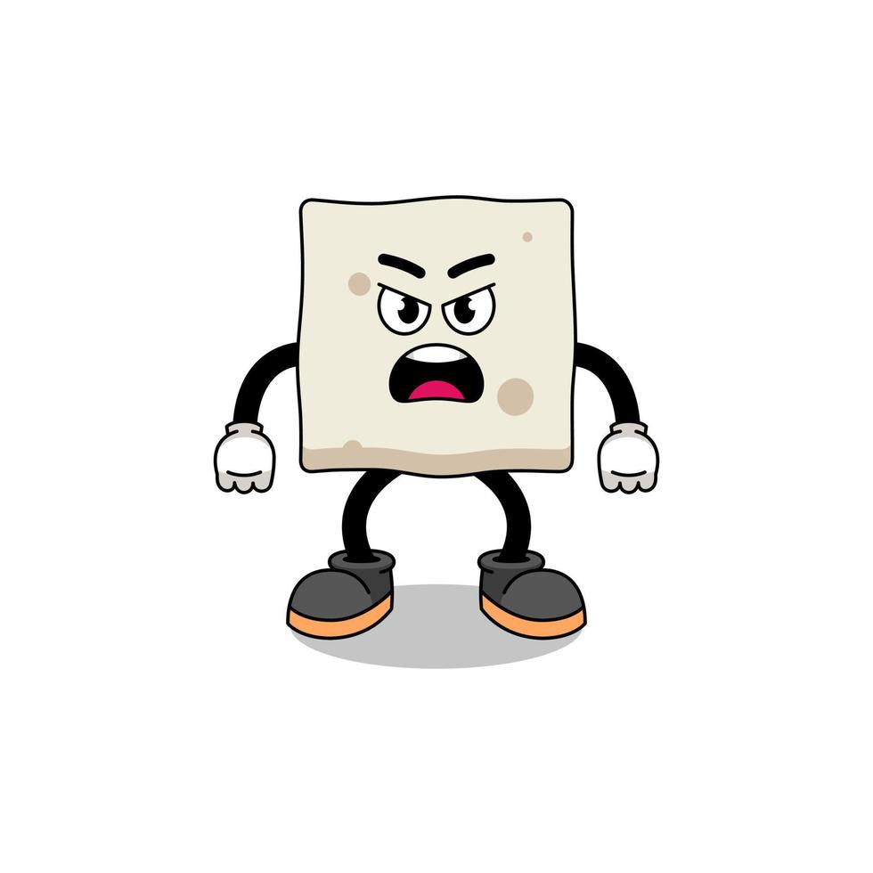 tofu cartoon illustration with angry expression vector