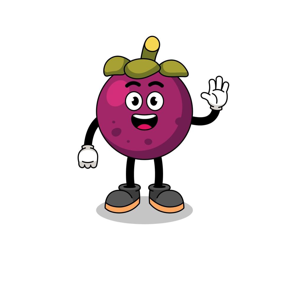 mangosteen cartoon doing wave hand gesture vector