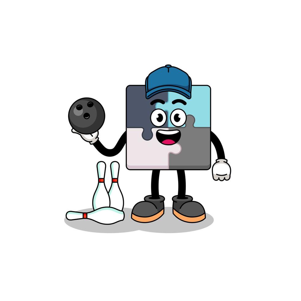 Mascot of jigsaw puzzle as a bowling player vector