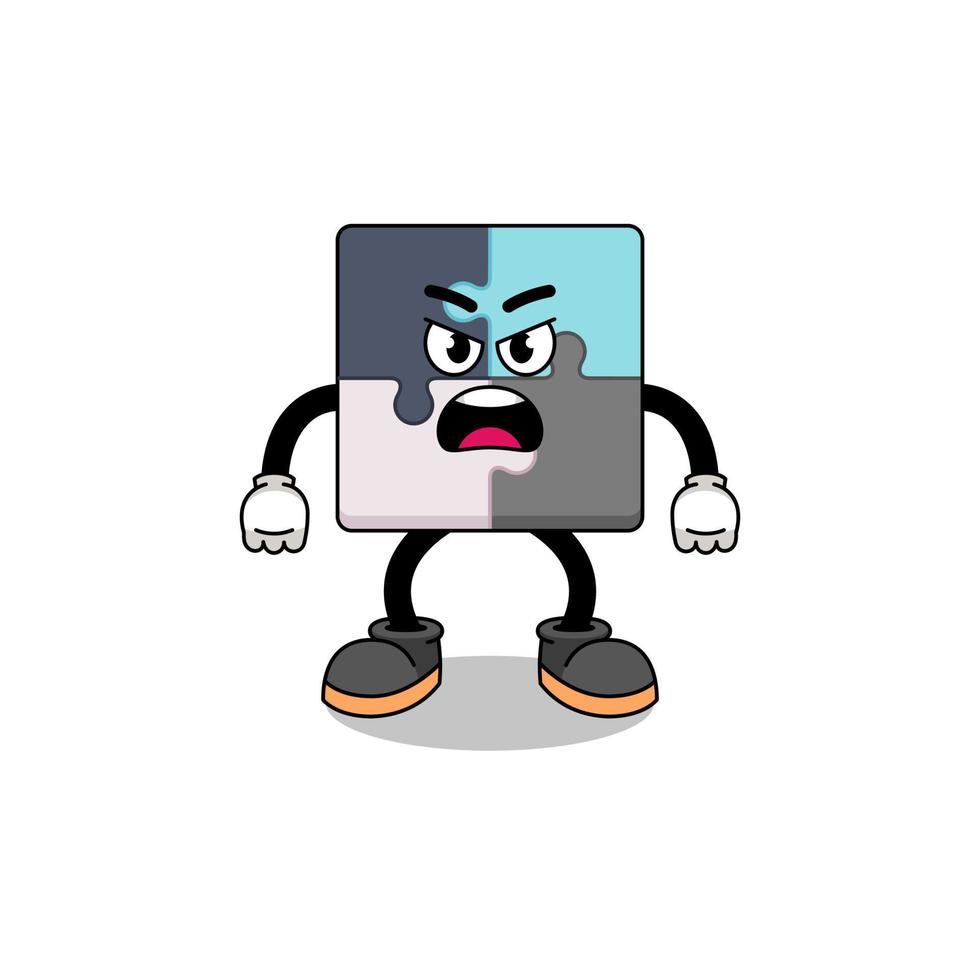 jigsaw puzzle cartoon illustration with angry expression vector