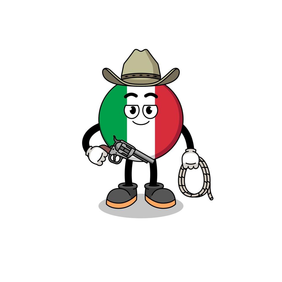 mascota del personaje de la bandera de italia como un vaquero vector