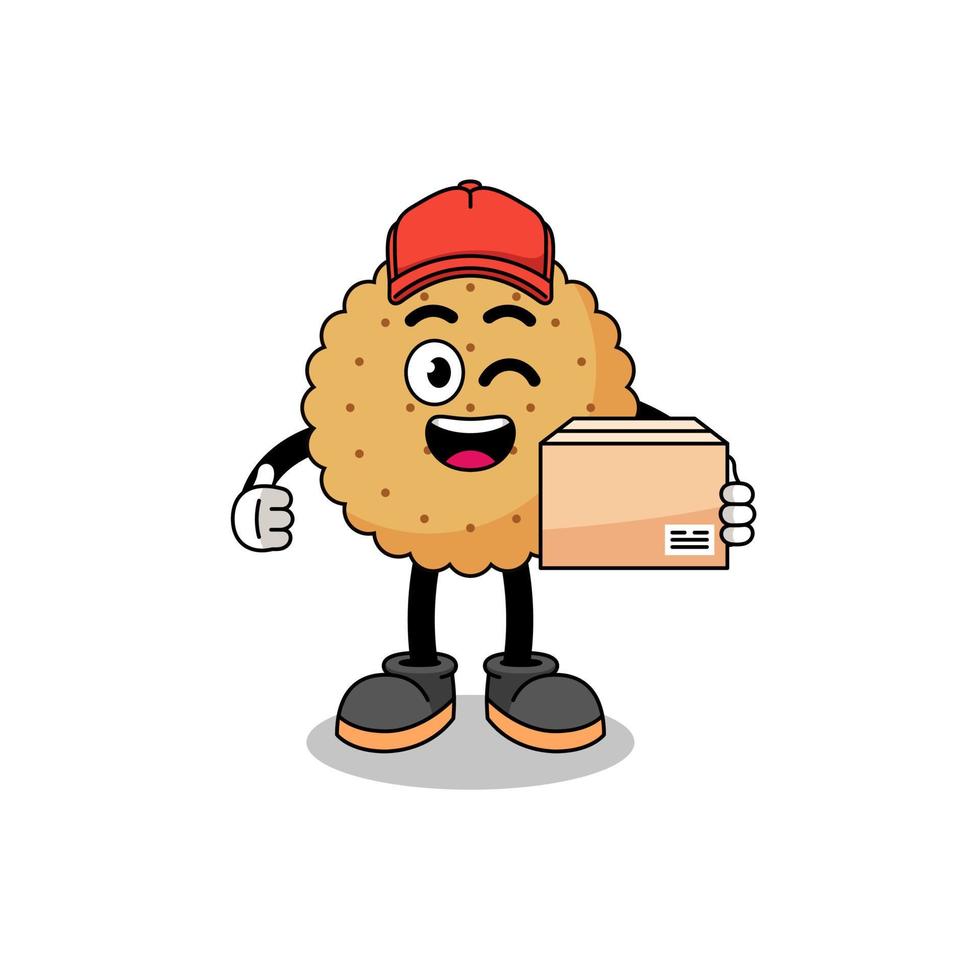caricatura de mascota redonda de galleta como mensajero vector