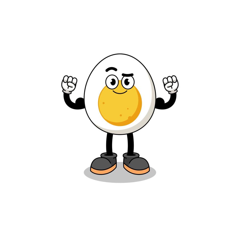 Mascot cartoon of boiled egg posing with muscle vector