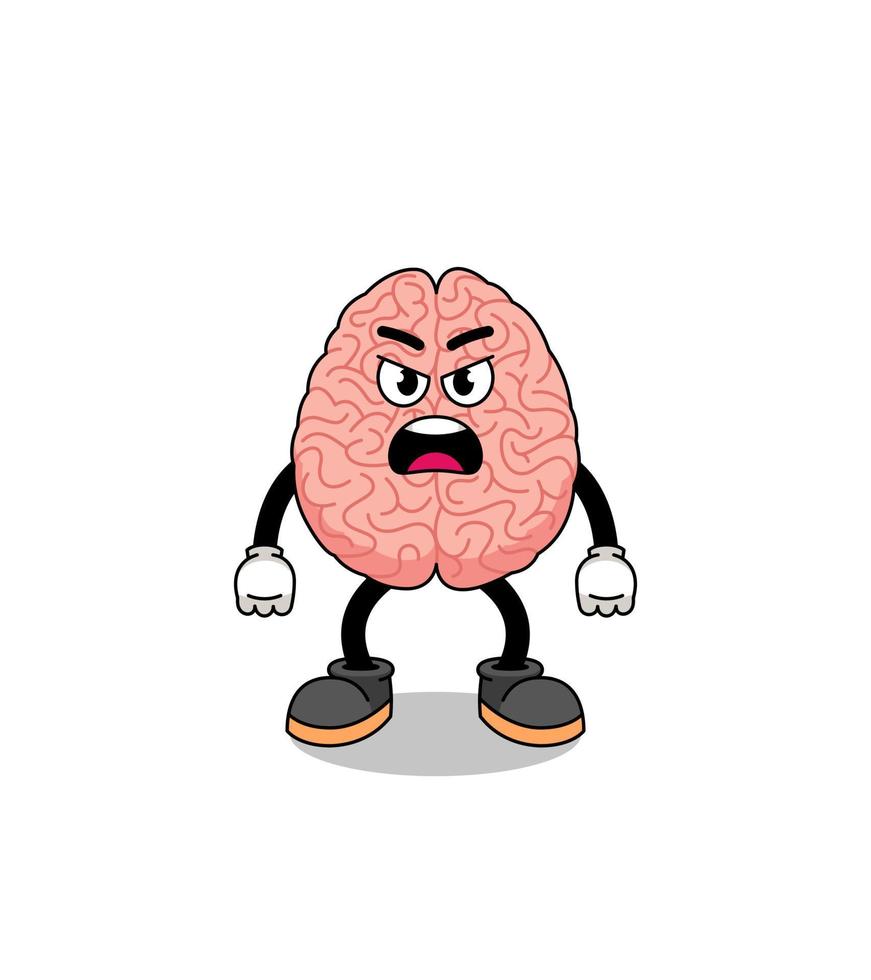 brain cartoon illustration with angry expression vector