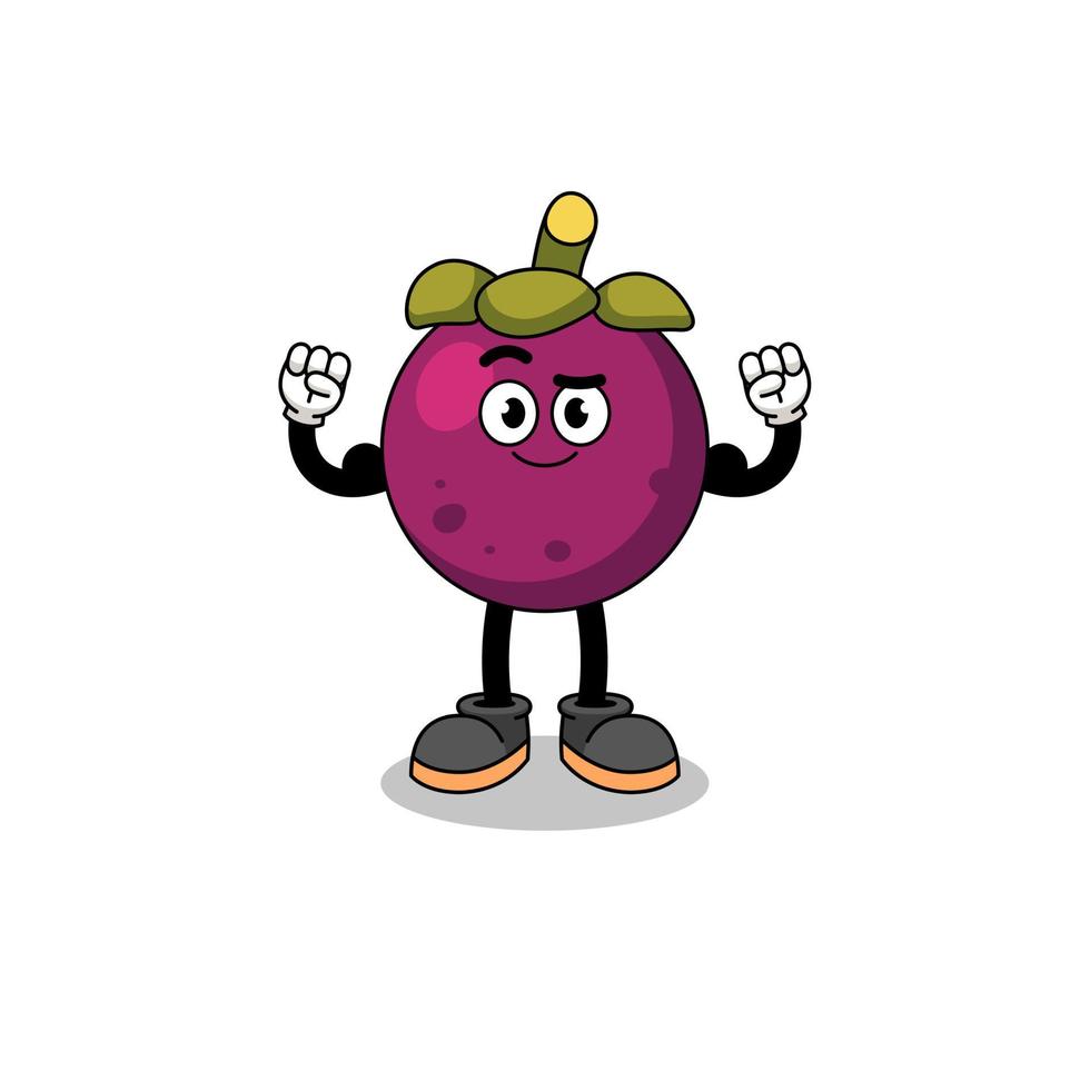 Mascot cartoon of mangosteen posing with muscle vector