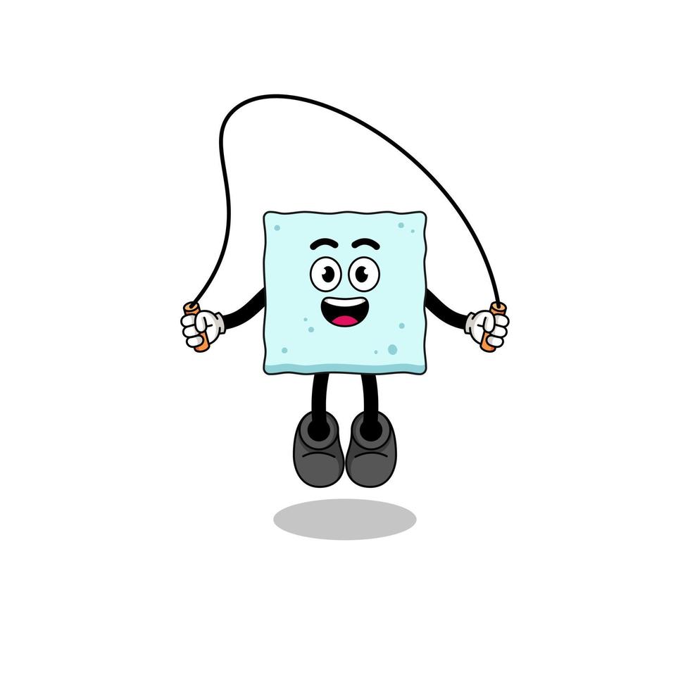 sugar cube mascot cartoon is playing skipping rope vector