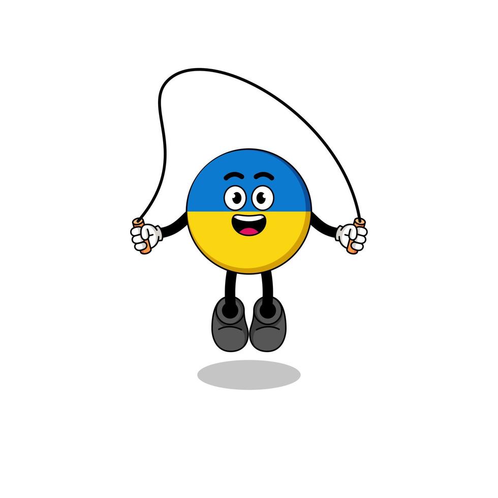 la caricatura de la mascota de la bandera de ucrania está jugando a saltar la cuerda vector