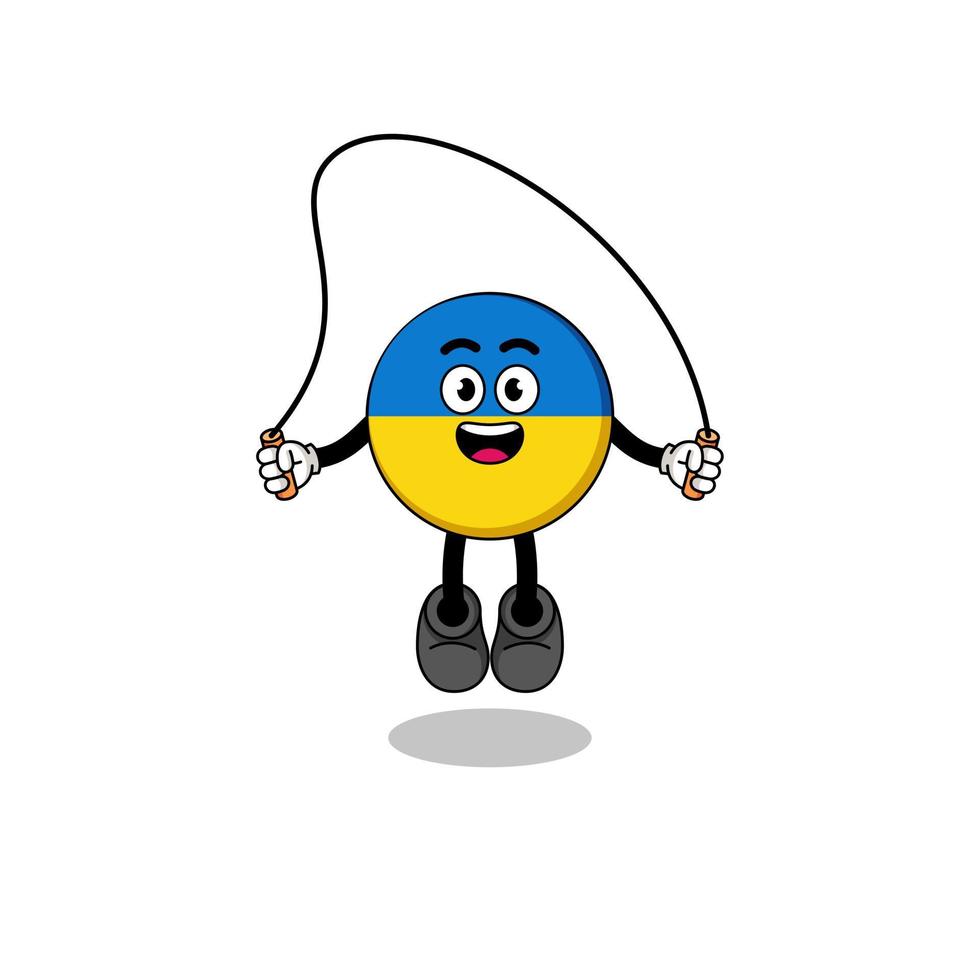 ukraine flag mascot cartoon is playing skipping rope vector