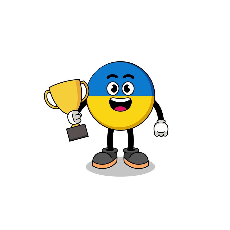 Cartoon mascot of ukraine flag holding a trophy vector