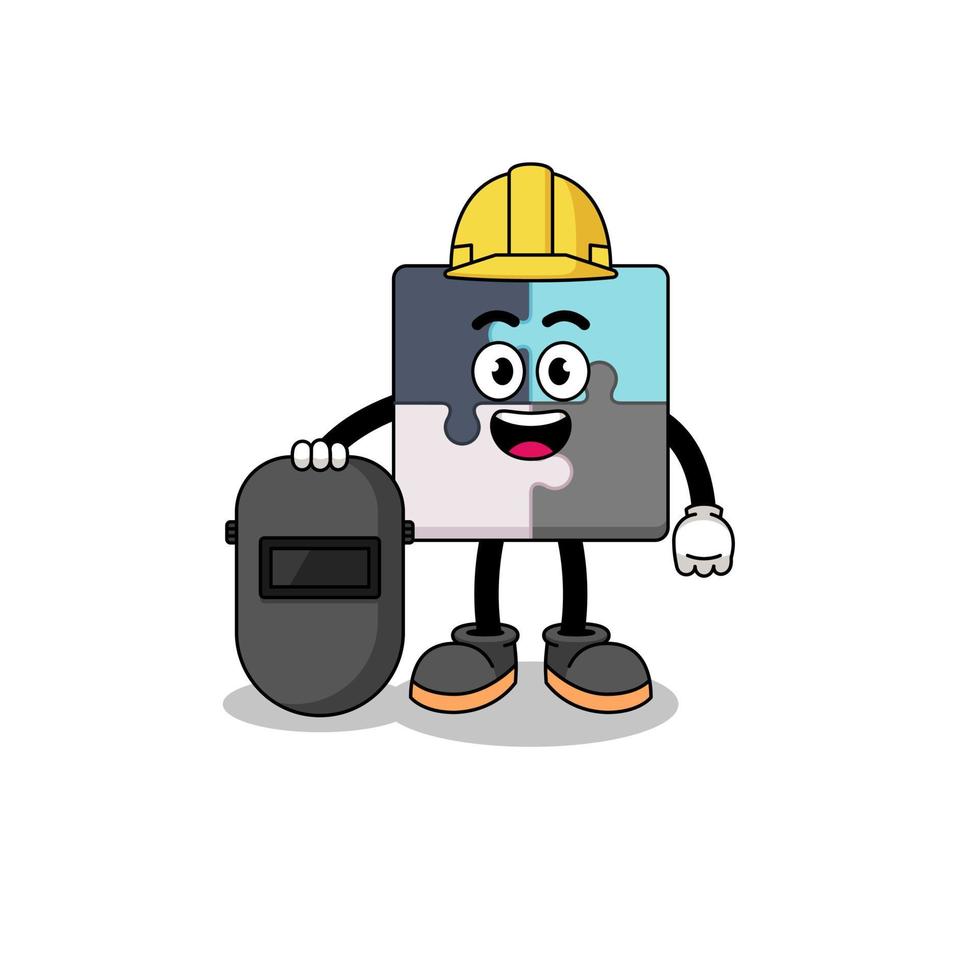 Mascot of jigsaw puzzle as a welder vector