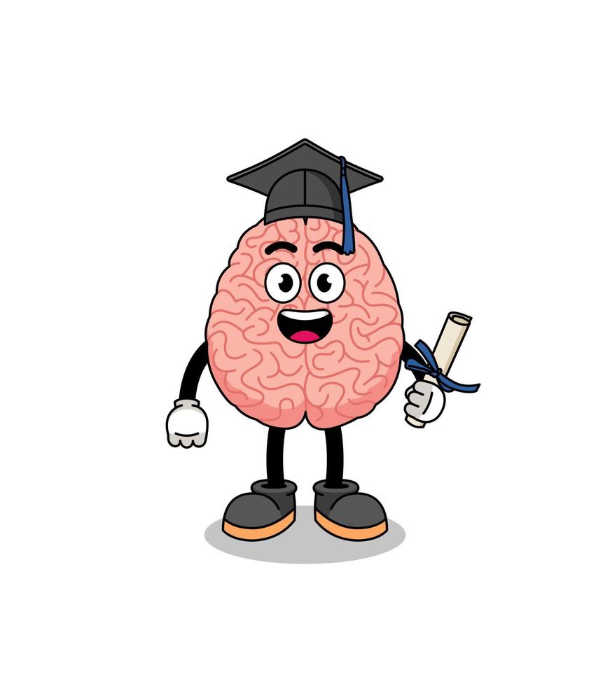 mascota del cerebro con pose de graduación vector